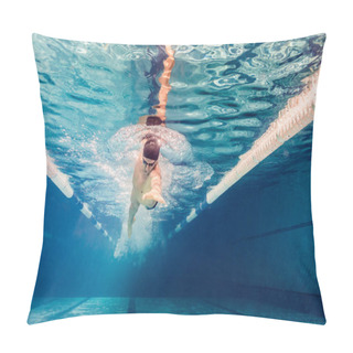 Personality  Underwater Picture Of Young Swimmer In Goggles Exercising In Swimming Pool Pillow Covers