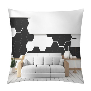 Personality  Room With Sofa And Black Hexagonal Tile Wall. 3D Rendering Pillow Covers