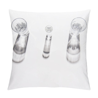 Personality  High Angle View Of Different Sized Glasses With Water On White Table Pillow Covers