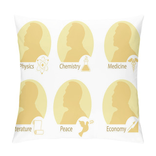 Personality  Set Of Stylized Nobel Medals. Silhouette Of Nobel In A Flat Style. Vector Illustration. Pillow Covers