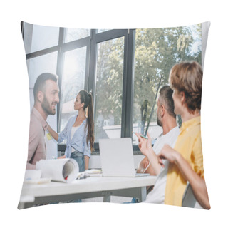 Personality  Businessmen Looking At Project Presentation During Meeting In Office Pillow Covers