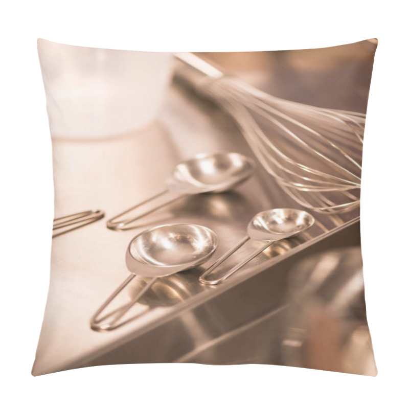 Personality  Close Up View Of Kitchen Utensils On Metal Counter In Restaurant Pillow Covers