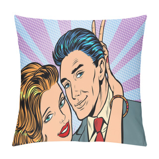 Personality Woman Puts Horns To Man, Hand Gesture Joke Pillow Covers