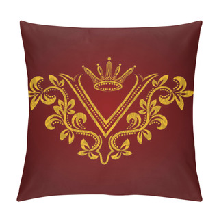 Personality  Patterned Golden Letter V Monogram In Vintage Style. Heraldic Coat Of Arms. Baroque Logo Template. Pillow Covers