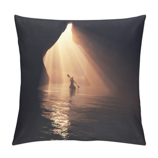 Personality  Kayaker Afloating To The Cave. Pillow Covers