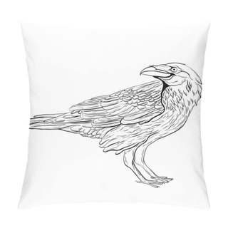 Personality  Black Raven. Sketch Bird Pillow Covers