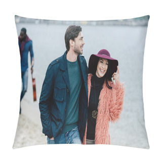 Personality  Young People Having Stroll On Beach Pillow Covers