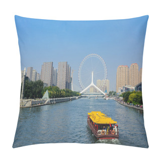 Personality  Cityscape Of Tianjin Ferris Wheel,Tianjin Eyes With Tourist Boat Pillow Covers