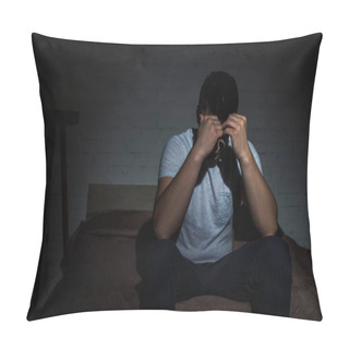 Personality  Depressed Man With Insomnia Struggling From Post Traumatic Stress Disorder  Pillow Covers