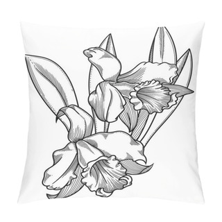 Personality  Vector Illustration Of Flowers.Detailed Flowers In Black And White Sketch Style. Elegant Floral Decoration For Design.Elements Of Composition Are Separated In Each Group. Isolated On White Background Pillow Covers