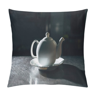 Personality  Vintage Teapot On Plate On Metal Surface In Dark Room Pillow Covers