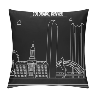 Personality  Denver Silhouette Skyline. USA - Denver Vector City, American Linear Architecture, Buildings. Denver Travel Illustration, Outline Landmarks. USA Flat Icon, American Line Banner Pillow Covers
