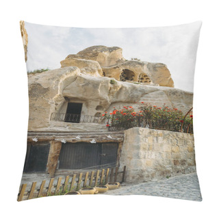 Personality  Low Angle View Of Dwelling In Stone Formation In Cappadocia, Turkey Pillow Covers
