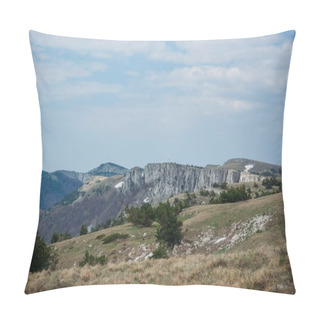 Personality  Panoramic View Of Mountains, Valley And Cloudy Sky, Caucasus, Russia Pillow Covers