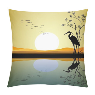 Personality  Heron Silhouette On Lake Pillow Covers