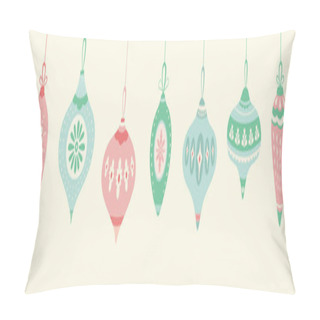Personality  Christmas Hanging Baubles Pattern Design In Green, Pink And Blue. Seamless Vintage Style Vector Seasonal Illustration. Pillow Covers
