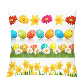 Personality  Big Easter Set With Traditional Eggs And Flowers Vector Pillow Covers