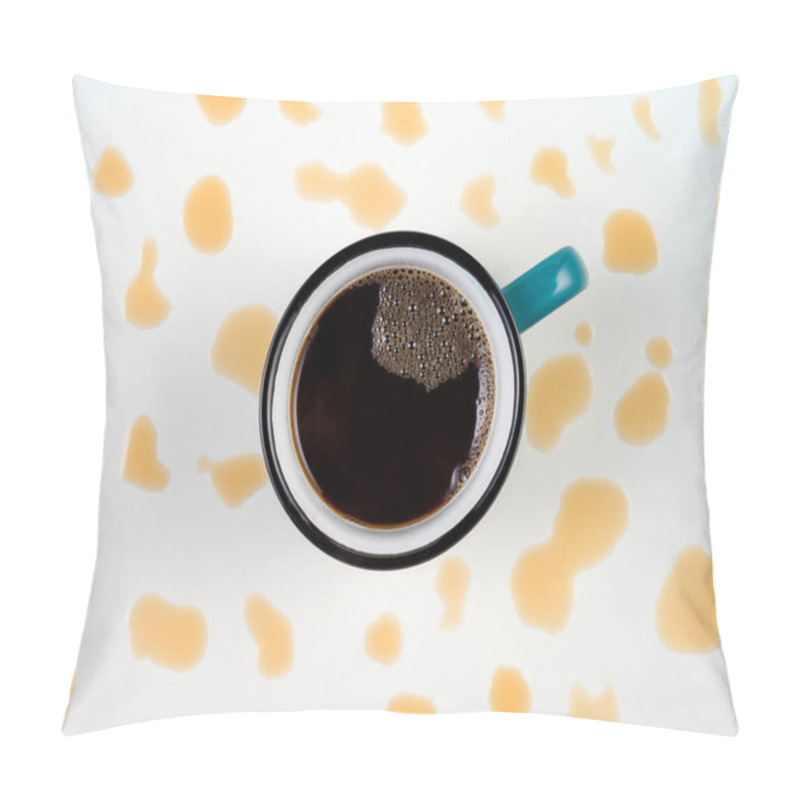Personality  Texture of a cup of tea on a white background with drops of tea  pillow covers