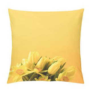 Personality  Close-up View Of Beautiful Yellow Spring Flowers Isolated On Yellow Pillow Covers