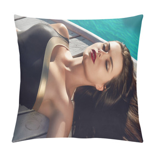 Personality  Sexy Woman Is Sunning By Swimming Pool Have Fun At Beach Party  Pillow Covers