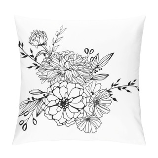 Personality  One Black Outline Flower, Branch And Leaves.Isolated On White Background.Hand Drawn.For Floral Design, Cosmetic Products,greeting Card,invitations,coloring Book. Vector Stock Illustration. Pillow Covers