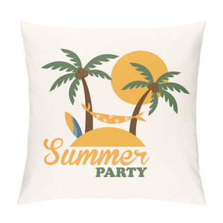 Personality  Tropical Holiday Island With Palm Trees, Flat Vector Illustration Pillow Covers