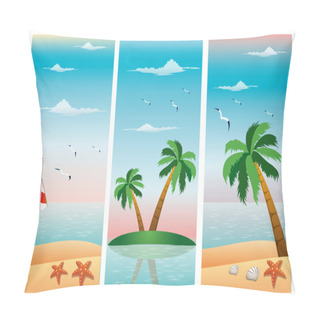 Personality  Set Of Three Banners On Theme Of Summer, Beach, Sea. Vector Pillow Covers