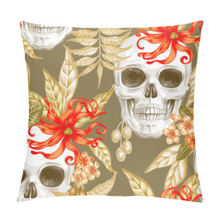 Personality  Seamless Vector Pattern With Flowers And Skulls. Pillow Covers