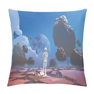 Personality  A Spaceman Standing Alone On A Deserted Planet, Digital Art Style, Illustration Painting Pillow Covers