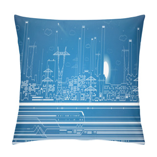 Personality  Vector Lines Power Plant, Train, Transport Panorama, Industrial Vector Design, Infrastructure Pillow Covers