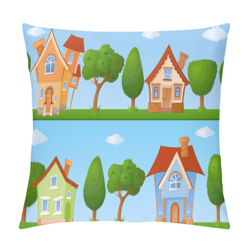 Personality  Summer streets with houses and trees pillow covers