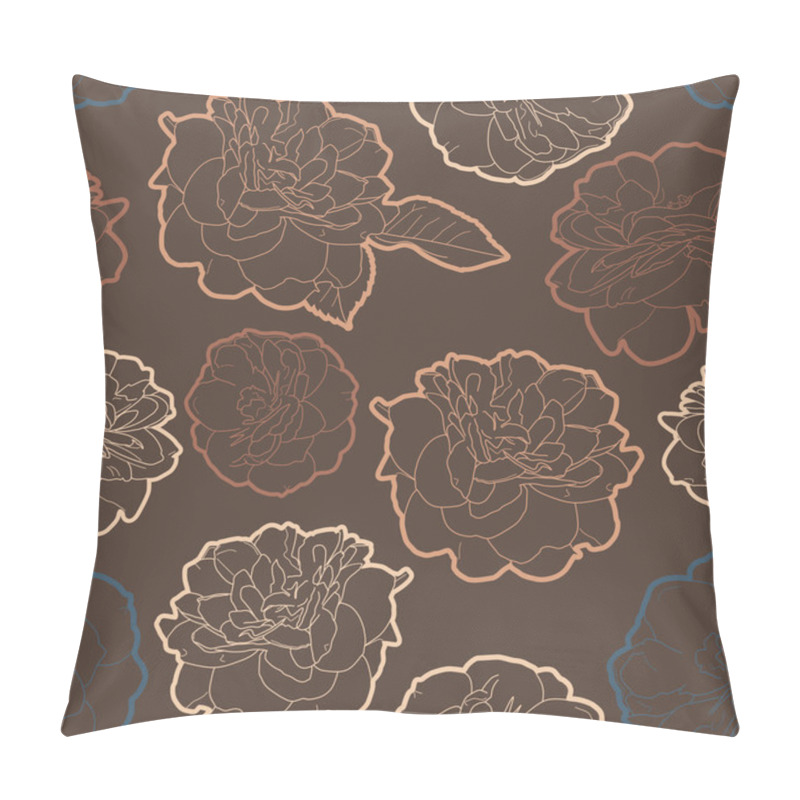 Personality  Seamless Floral Vintage Japanese Brown Pattern With Roses Pillow Covers
