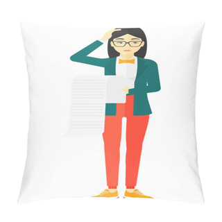Personality  Woman Holding Long Bill. Pillow Covers