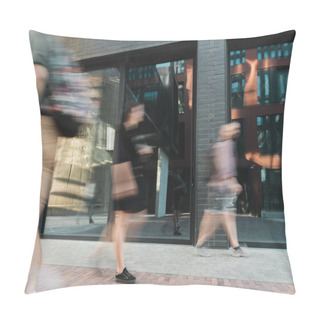 Personality  Citizens Walking On Modern Street Near Building, Motion Blur  Pillow Covers