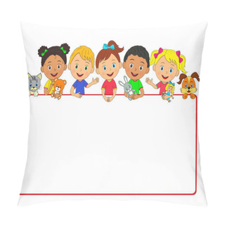 Personality  Kids, Boys And Girls With Toys And Frame, Illustration,vector Pillow Covers