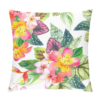 Personality  Seamless Background With Watercolor Tropical Flowers. Pillow Covers