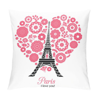 Personality  Vector Paris Eifel Tower Bursting With St Valentines Day Red Hearts Of Love. Perfect For Travel Themed Postcards, Greeting Cards, Wedding Invitations. Pillow Covers