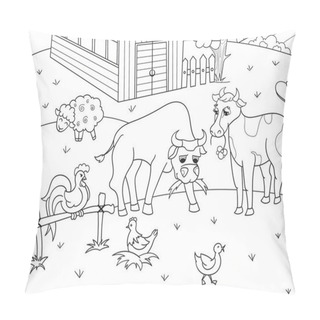 Personality  Farm Animals And Rural Landscape Coloring Raster For Adults Pillow Covers