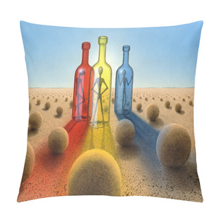 Personality  Three Bottles In Surreal Desert Ambiance Pillow Covers