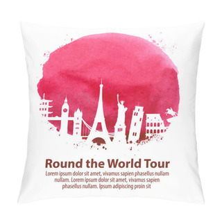 Personality  Travel. Historic Architecture Of The Countries Of The World. Vector Illustration Pillow Covers