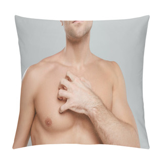 Personality  Cropped View Of Man Scratching With Hand Isolated On Grey Pillow Covers