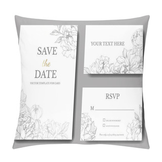 Personality  Vector Peonies. Engraved Ink Art. Wedding Background Cards With Decorative Flowers. Thank You, Rsvp, Invitation Cards Graphic Set Banner. Pillow Covers