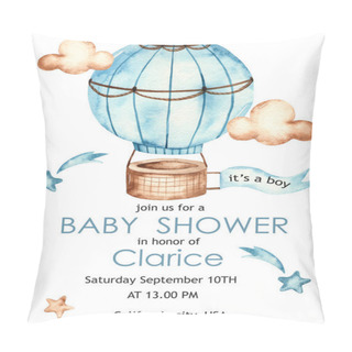 Personality  Hot Air Balloon, Clouds, Stars. Watercolor Baby Shower Card For Boys Pillow Covers