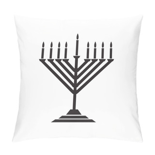 Personality  Menorah Jewish Holiday Hanukkah Logo With Traditional Chanukah Symbol Menorah Silhouette Candelabrum Candles, Isolated On White, Flame Lights, Place For Text, Template Wallpaper, Hanukah Pattern Vector Illustration. Sticker Logo Concept Design Sign Pillow Covers
