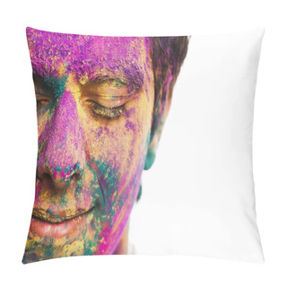 Personality  Mans Face Covered With Powder Paint Pillow Covers