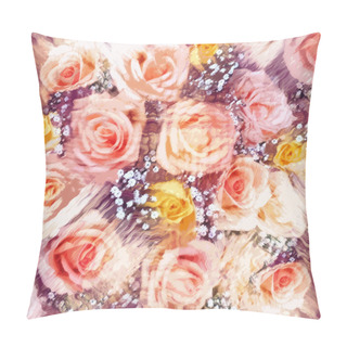 Personality  Floral Background With Stylized Pink And Yellow Roses  Pillow Covers