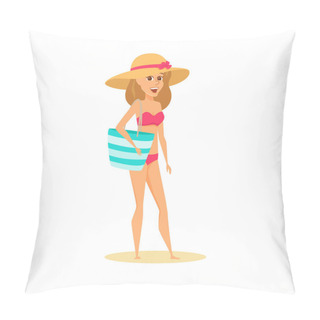 Personality  Women With Beach Bag Pillow Covers