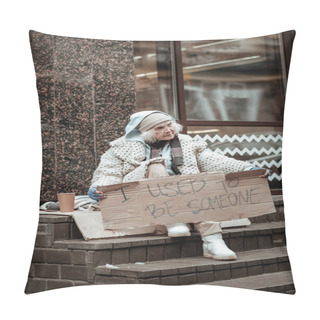 Personality  Cheerless Senior Woman Sitting On The Stairs Pillow Covers