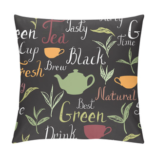 Personality  Seamless Pattern Based On Ink Painted Tea Leaves And Text. Pillow Covers