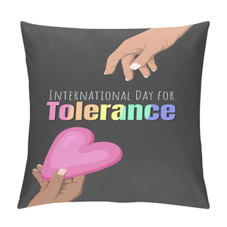 Personality Hands Holding Heart. Rainbow Colored, Heart, Hands With Different Skin Tones Pillow Covers